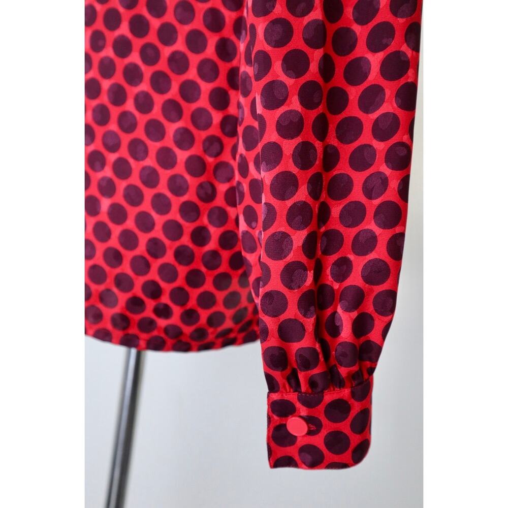 Vintage 1990s Louis Feraud Button Down Blouse Long Sleeve Collared Polka Dot Red - Picture 10 of 12